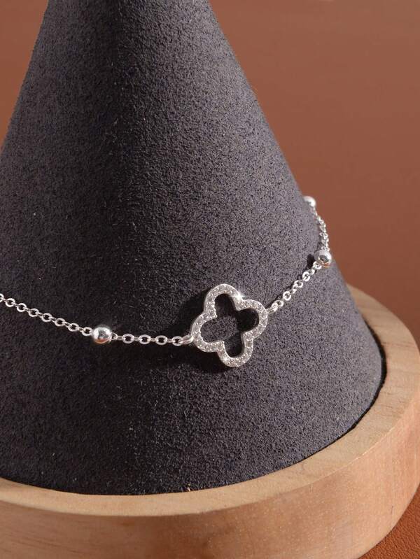 1pc S925 Sterling Silver Four-Leaf Clover Lucky Bracelet, Gift For Girlfriend Or Relatives