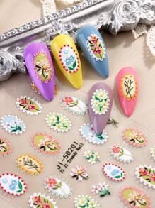 2 件不对称花卉框架玫瑰百合花束樱花郁金香花瓣彩色花朵 5D 美甲贴纸自粘美甲贴花