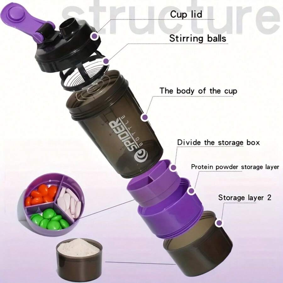 1 件塑料蛋白粉摇摇瓶，带混合弹簧，便携式防漏设计，适合健身房锻炼、户外健身和圣诞礼物 - 彩色 - 查看 1