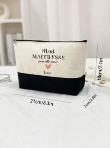 带有“Merci Maitresse”设计的拉链化妆包，轻巧且多功能的化妆品收纳包，非常适合作为教师节的表彰礼物。适用于婚礼、新娘派对和旅行，教师礼物，学校假期返校用品旅行包，女士旅行包 - 彩色 - 查看 9