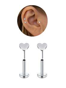 2 件心形耳钉平底 - 不锈钢内螺纹耳骨耳环女士防过敏 CZ 耳钉穿孔珠宝耳屏/耳轮/海螺/美杜莎/唇/唇钉 8 毫米金银 - 彩色 - 查看 23