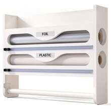 1pc Bamboo Plastic Wrap Dispenser, Aluminum Foil Dispenser With Paper Towel Holder, Plastic Wrap Organizer, Suitable For Kitchen-Back To School