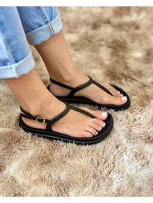 NID FEET Women's Elegant Papete Sandal With Secure Buckle Strap, Women's Flat Sandal - 黑色 - 查看 3