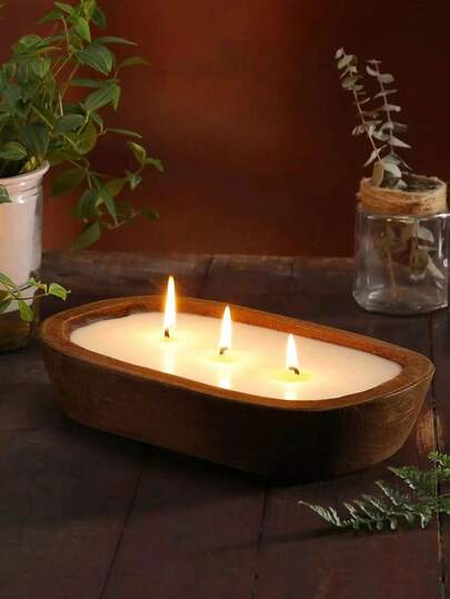 1pc New Wooden Boat-Shaped Scented Candle, Party Gift, Holiday Decor, Home Lighting, Unique Wooden Bowl Candle, Suitable For Home And Hotel Use