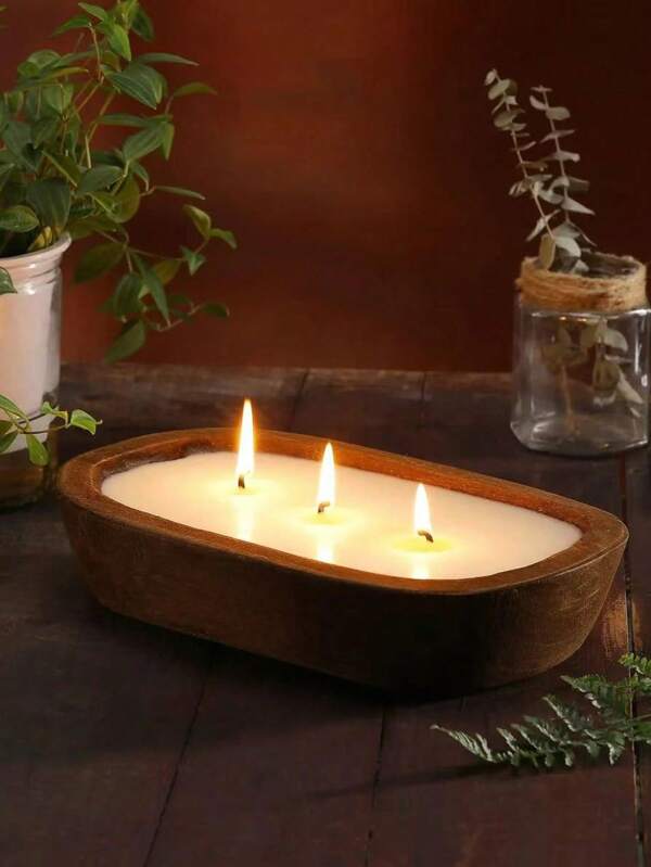 1PC New Boat Shaped Wooden Aromatherapy Candle, Party Gift, Vacation Atmosphere Decoration, Home Lighting Special Wooden Bowl Aromatherapy Candle, Very Suitable For Home, Hotel