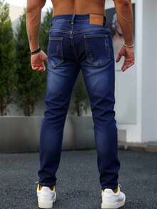 Jeans skinny para hombre en denim azul, ajustados y modernos, ideal para estilos casuales - Azul lavado oscuro - Ver 3