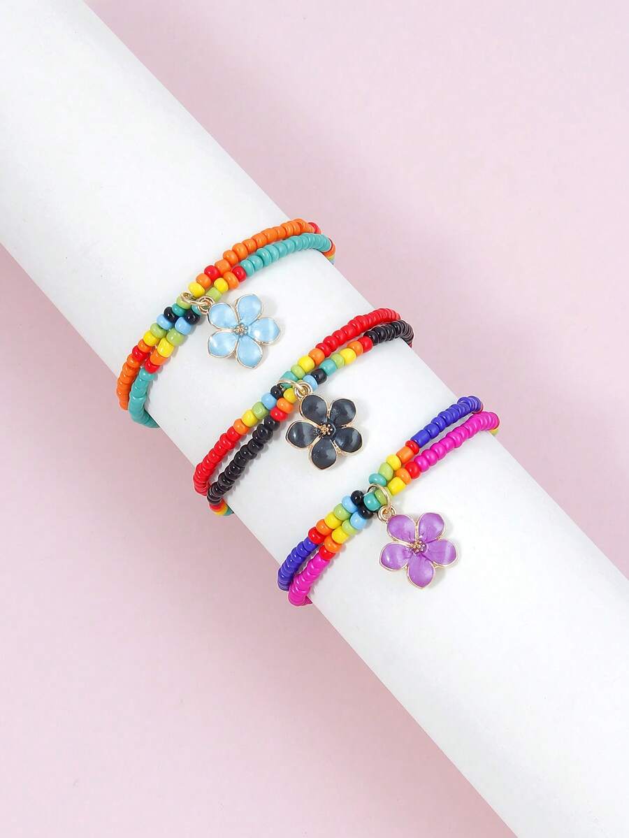 6 件套彩色串珠樱花手链套装，适合日常佩戴和夏季度假