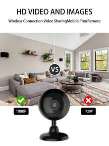 Anyazhineng 1 台室内安全摄像头 - 全高清 1080P，红外夜视，双向音频 - 运动检测，APP 警报，多用户共享 - 适用于墙壁/天花板/桌面安装 - 家庭、婴儿和宠物监控 - 黑色 - 查看 8
