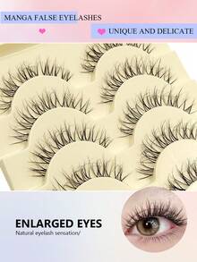 Asiteo 5 Pairs Cartoon Style False Eyelashes, Transparent Short Handle Anime Korean Makeup False Lashes - Ultra-Thin Transparent Lash Band - Anime Faux Mink Reusable False Eyelashes - 自然纖長款 - 查看 4