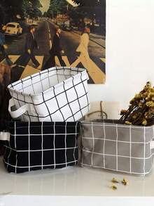 1 pièce Panier de rangement pliable à motif à carreaux, bac de rangement pour jouets, panier de salle de bain, panier de rangement pliable, organiseur de bureau, convient pour un cadeau d'Halloween - Multicolore - Voir 9