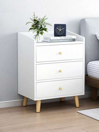 KINKUNCO Mesita De Noche Auxiliar Buros Modernos Con 3 Cajones Color Blanco,Mesita de noche