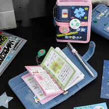 Cuaderno recargable vintage - Planificador de bolsillo estético con libro de pegatinas DIY y cubierta elegante | Diario portátil para estudiantes, viajeros y recuerdos, para útiles escolares, vuelta al cole - Multicolor - Ver 2
