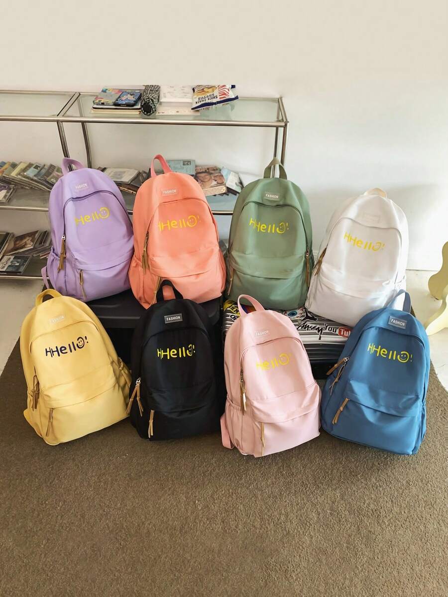 1 件经典基本款返校背包，字母印花书包，大容量学生包，带笔记本电脑隔层书包，旅行收纳，多种颜色可选，非常适合青少年/学生/毕业生，适合日常使用、外出、旅行、学校和返校 - 彩色 - 查看 1