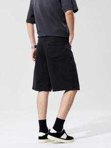 1pc Star Print Pattern Bermuda Loose Men's Denim Shorts - Black - View 2