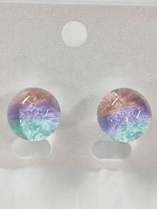 2 件彩色树脂扁平珠夹式耳环，甜美可爱梦幻星空珠无穿孔耳环，适合夏季