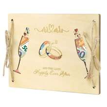 Presente romântico de parabéns por casamento, par de taças de vinho MR&MRS, porta-dinheiro de madeira, decoração de cartão de felicitação para casamento, caixa de presente criativa exclusiva para dinheiro, presente de casamento para esposa/marido, presente de aniversário, decoração para festa de casamento em casa