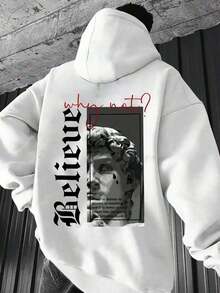 Sweatshirt Cold Weather Printed Blouse Believe Statue And Writings Graffiti Blouse - trắng - Xem 1