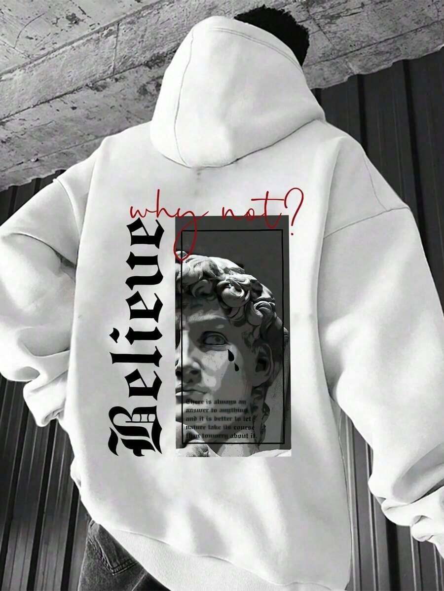 Sweatshirt Cold Weather Printed Blouse Believe Statue And Writings Graffiti Blouse - trắng - Xem 1