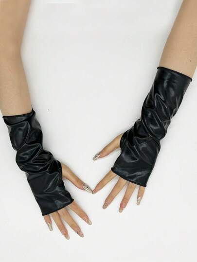 1 Paar lackierte kurze fingerlose Handschuhe, Cosplay Kostümzubehör, Handschuhe mit heller Farbe und reflektierender Beschichtung