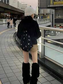 Back To School Letter Print Drawstring Black Student Backpack, Casual Lightweight Backpack For Female Students - Black - View 7