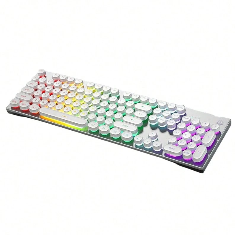 HP K500Y Retro Mechanical Keyboard, Steampunk Design, RGB Colorful Lighting, E-Sports Gaming And Office, High-Tech Axis, Full Metal Panel, Compatible With Win/Mac System - White Mixed Light [round Hat] - View 1