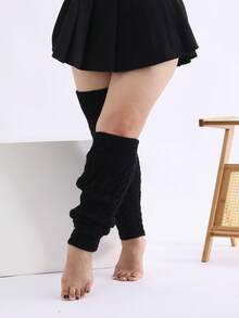 1 Cặp tất chân đan len cỡ lớn, tất chân cao đến đùi, họa tiết cáp đan co giãn cao, tất chân ấm áp cho mùa thu/đông, ấm áp - Nhiều màu - Xem 3