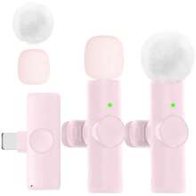Wireless Lavalier Microphone With Noise Reduction Cover Plug-Play Professional Noise Reduction Recording Clip Mic Plug-Play 2.4G Ultra-Low Delay Built-In Noise Reduction Chip Working Time,Wireless Mic For PC,IOS, Andriod,Record Vlogs,Live Stream Pink