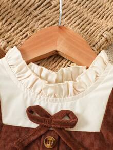 Baby Girl Cute Bow Decor Dress, Suitable For Outdoor Wear, Autumn/Winter - Brown - View 7