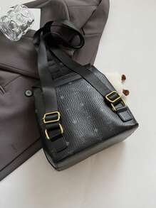 女士 PU 皮革兔子印花翻盖背包 + 单肩包套装（含毛绒钥匙扣），时尚实用的通勤包