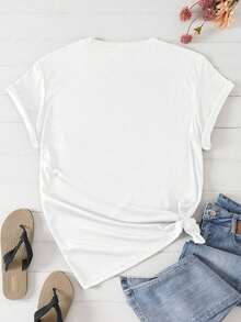 Camiseta básica para mujer de cuello redondo y manga corta con estampado, camisetas gráficas de uso casual diario - Blanco - Ver 2