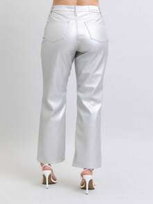 Womens Casual Straight Leg Pants Fashion Metallic Faux Leather High Waisted Trousers Glamorous Statement Bottom Wear Shiny Pearl White Perfect For Party Club Night Out Dancing Evening Wear Modern Street Style Fashion - 金屬銀 - 查看 7