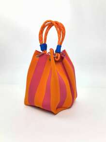 韩版大容量女士时尚手提包，文艺清新，结实耐用，手提包，购物袋，收纳袋，适合购物，旅行和收纳。个性化设计编织袋，送给朋友的绝佳礼物 - 玫紅色 - 查看 6