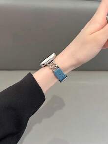 1 Pc Diamond Bling Metal Becorative Fancy Stylish Leather Loop Compatible With Apple Watch Band For Women Halloween Black Charms Blue Silver Gold Sport 38mm 40mm 41mm 42mm 44mm 45mm 46mm 49mm , Strap Compatible With Apple Watch Watchband Series Ultra 10/9/8/7/6/5/4/3/2/1 SE - Blue - View 2