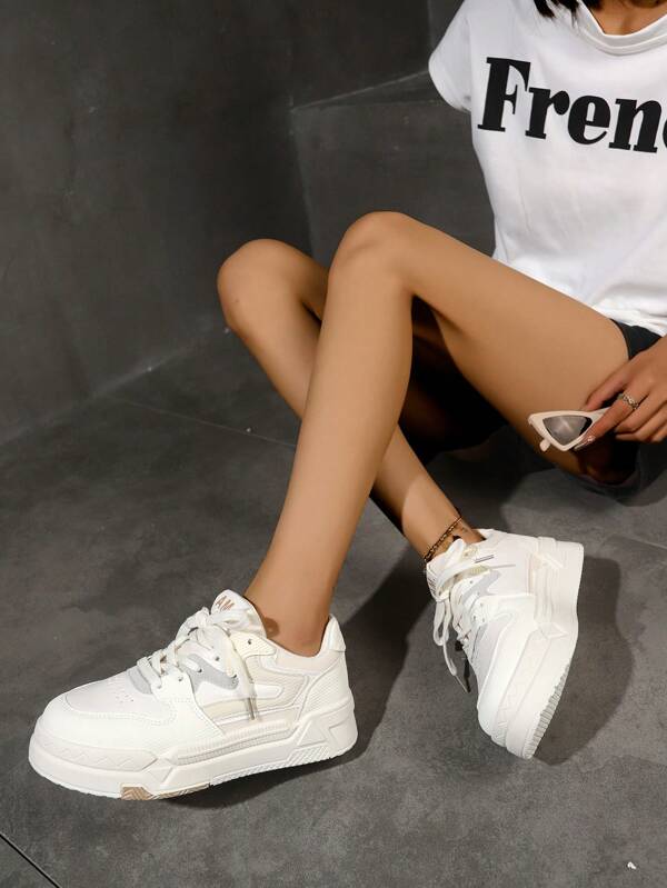Youth Casual Lace-Up Low-Top Color Block Sneakers, Suitable For Daily Wear, Rubber Non-Slip Sole, Durable, Back To School Student Fashion Skate Shoes, Spring/Autumn