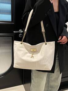 时尚复古大容量鳄鱼压纹女士托特包，适合购物、钱包、年轻女士、大学生、新婚夫妇、白领。非常适合办公室、大学、工作、商务、通勤、户外活动、旅行和短途旅行 - 白色 - 查看 3