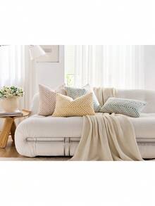 1pc Gray & White Bohemian Geometric Plush Decorative Pillow Cover (Pillow Insert Not Included), Reverse Side In Fleece Fabric, Square Cushion Cover, Holiday Home Pillow Decor, Soft & Comfortable Plush Material, Modern Decor For Sofa, Home & Bedroom,Fall Decor,Autumn Decor,Room Decor - Gray White - View 7