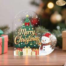 1 قطعة ديكور عيد الميلاد مسطح ثنائي الأبعاد من الأكريليك - تصميم رجل الثلج والشجرة مع قبعة حمراء ، نمط هدية - نص "عيد ميلاد سعيد" - ديكور طاولة ، وسيلة مركزية للحفلات - للاستخدام المنزلي والمكتبي - مادة أكريليك ، شكل قلب احتفالي ، ألوان زاهية ، ديكور منزلي مسطح ثنائي الأبعاد لعيد الميلاد