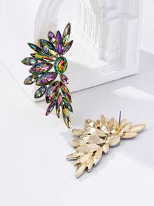 1 Pair European & American Fashion 3D Alloy Rhinestone Decorated Latin Dance Feather Stud Earrings (Red & Multicolor, Actual Color May Vary From Image) - Multicolor - View 5