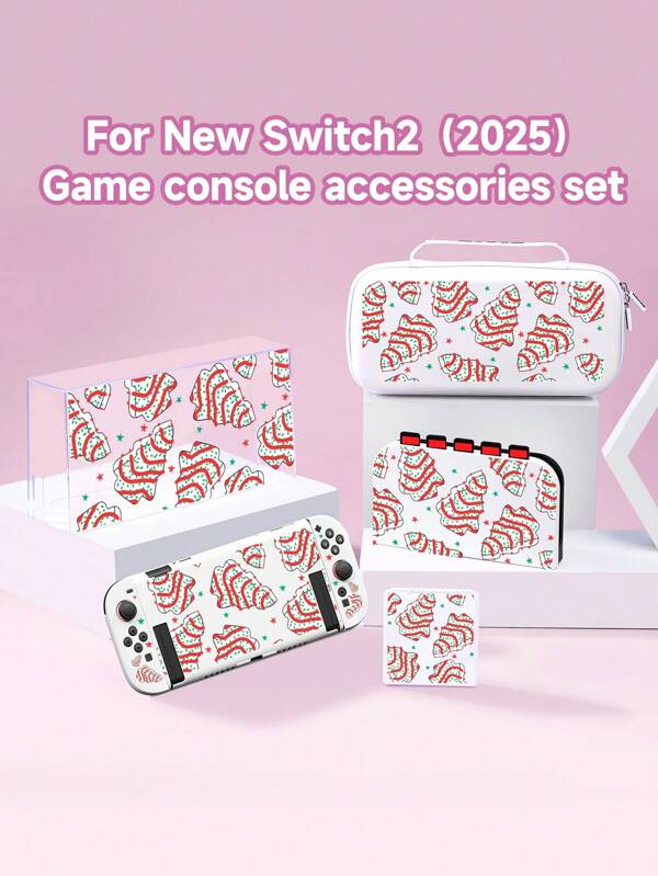 Conjunto de accesorios para consola de juegos compatible con Switch2, con diseño de árbol de Navidad, de la nueva generación (2025) - Incluye funda protectora, soporte de base, bolsa de almacenamiento, cubierta antipolvo, estuche para tarjetas de juego y tarjeta TF. Elegante, práctico, portátil, resistente a golpes, rayones y suciedad. Regalo romántico.