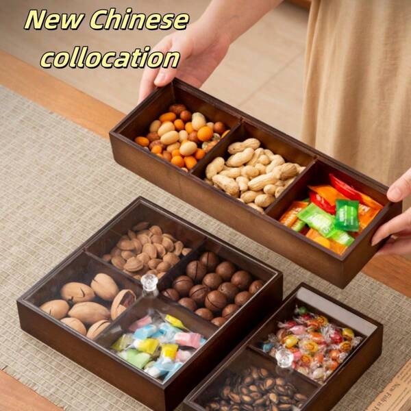 1PC Of Dried Fruit Tray, Household Divided Tea Tray, New Chinese Living Room Nut Snack Box, Creative Storage Box