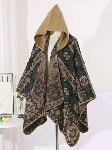 1件舒适几何撞色提花披肩斗篷 - 彩色 - 查看 15