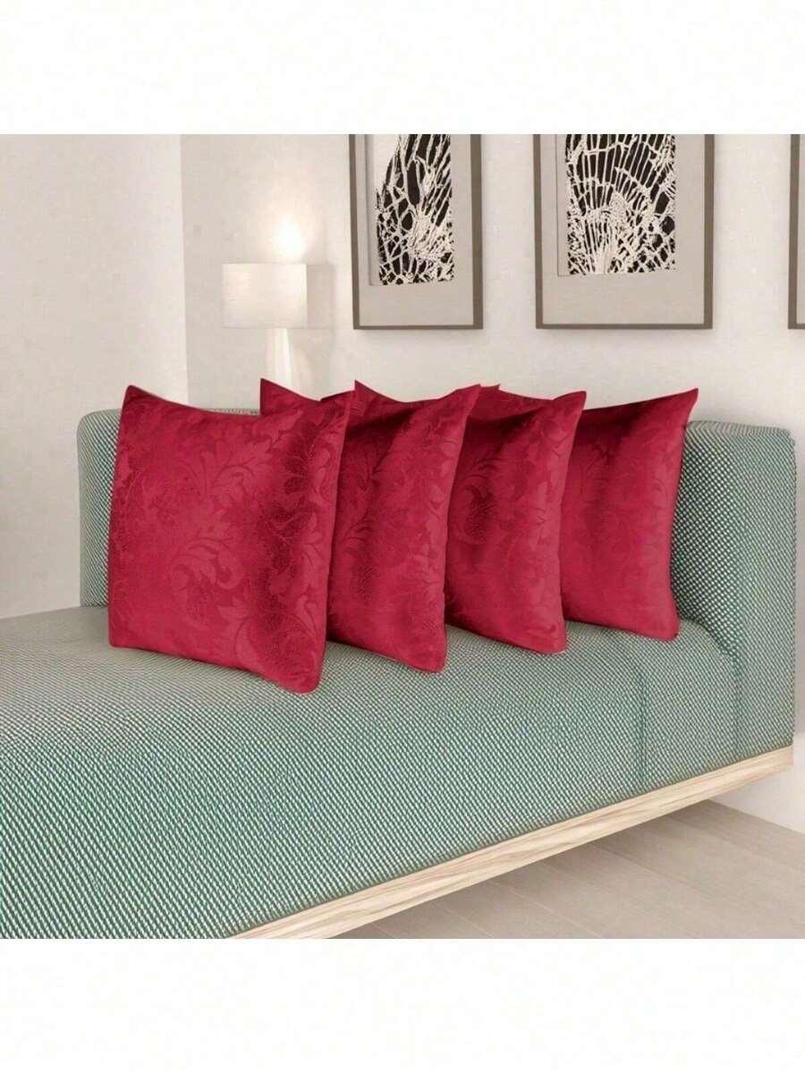 Kit Of 4 Decorative Cushion Covers With Jacquard Zipper - Red - View 1