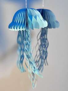 1个/3个蓝色和米色水母纸灯笼，卧室/房间装饰配件 - 美人鱼主题派对装饰，适用于海洋主题生日派对、婚礼装饰、教室和办公室装饰、宿舍、家居、返校季、夏季家居悬挂装饰 - 彩色 - 查看 9