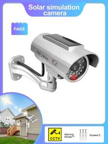 1 件太阳能假监控摄像头，防盗防盗，略防水，红色 LED 灯闪烁，附赠 CCTV 贴纸 - 彩色 - 查看 17