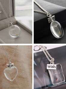 1 件许愿心蒲公英真干花吊坠项链，送给朋友、女朋友、妻子、爱人的理想礼物 - 銀色 - 查看 1