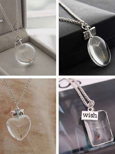 1 件许愿心蒲公英真干花吊坠项链，送给朋友、女朋友、妻子、爱人的理想礼物