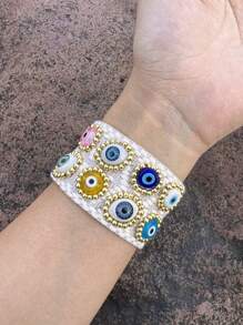 1 pieza Brazalete de acero inoxidable con cuentas de cobre con el ojo de Turquía y la Virgen María, un amuleto de la suerte de moda, adecuado para uso diario y fiesta de mujeres