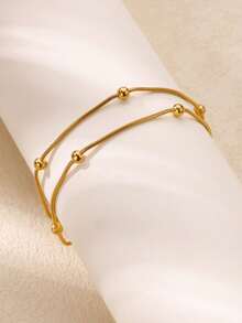 2件套简约双层串珠不锈钢脚链和可调节18K镀金防水手链套装，女士夏季假日珠宝礼物，送给妈妈/闺蜜 - 多款 - 查看 5