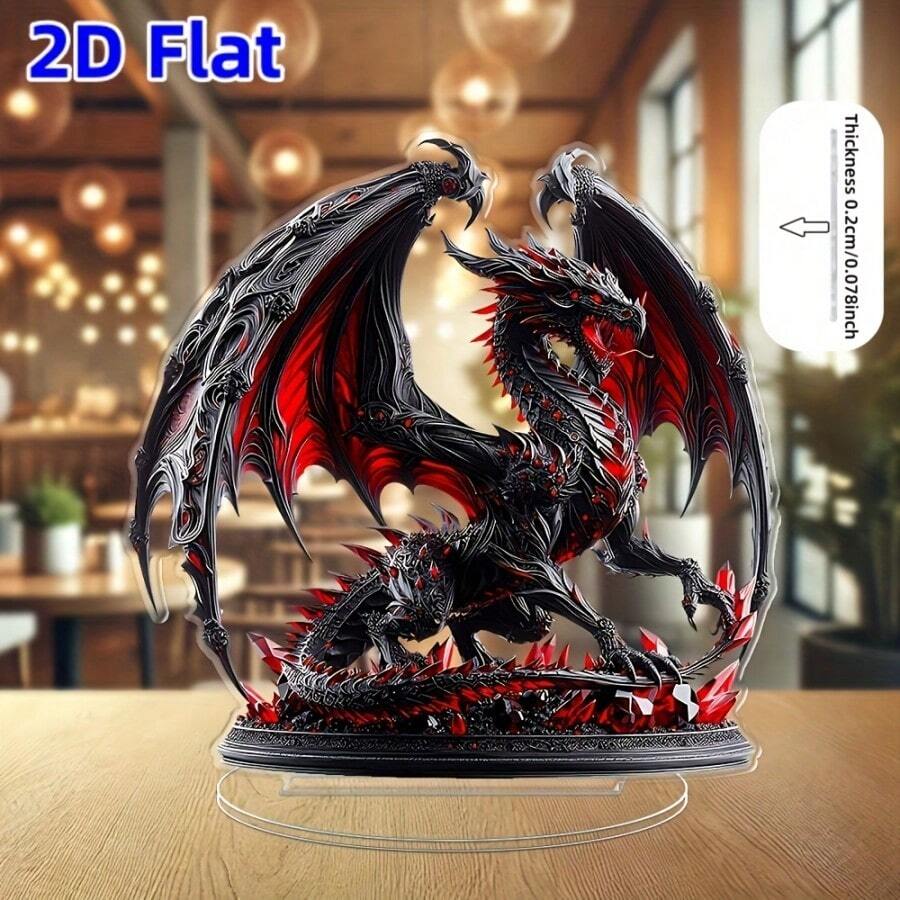 [Holiday Gift] Gothic Style Western Dragon 2D Acrylic Statue With Base | Suitable For Decoration | Various Room Types | Perfect Holiday Gift - Multicolor - View 1