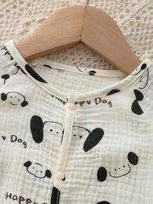 MommBaby Baby Boys Cartoon Puppy & Letter Random Ripple Button Front Long Sleeve Drop Seat Jumpsuit Jumpsuit, Cute Outfit For All Seasons